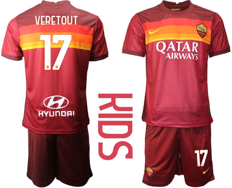 Youth 2020-2021 club AS Roma home #17 red Soccer Jerseys
